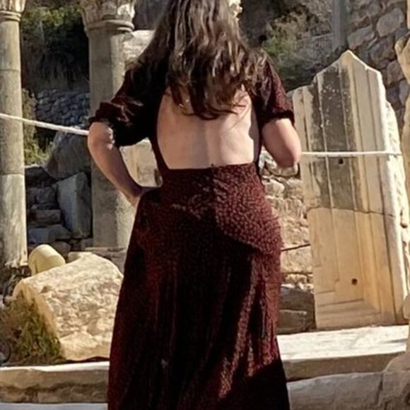 Reformation Evra Lace Trim Floral Crepe Maxi Dress Black Red Print 8 (Fits Small - Picture 4 of 13